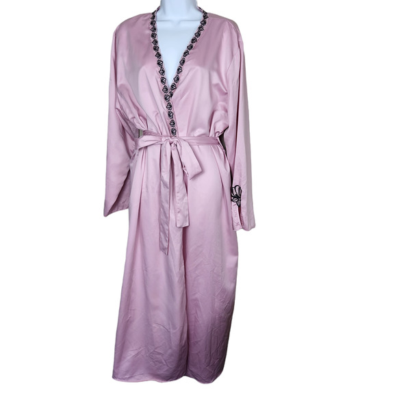 Flora Nikrooz Pink Robe with Black Contrast Trim L/XL - Picture 1 of 12